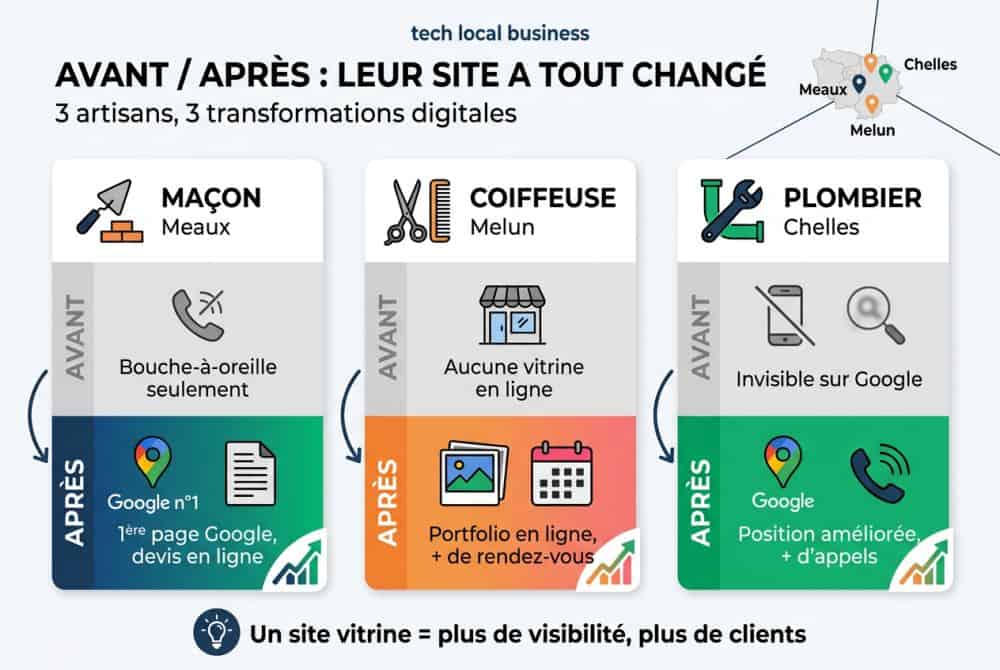 Un maçon, une coiffeuse, un plombier : leurs sites avant/après