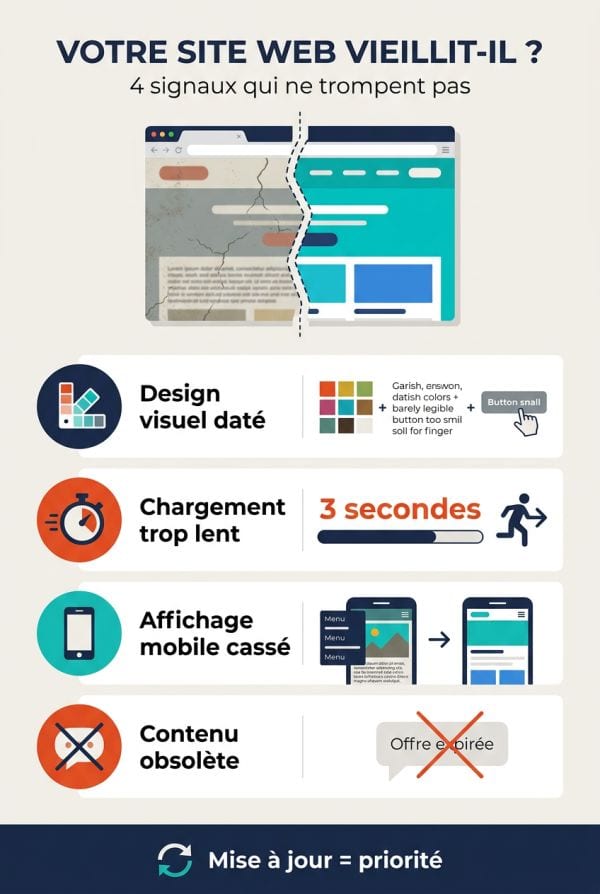 Les signaux visuels et techniques qui trahissent un site vieillissant