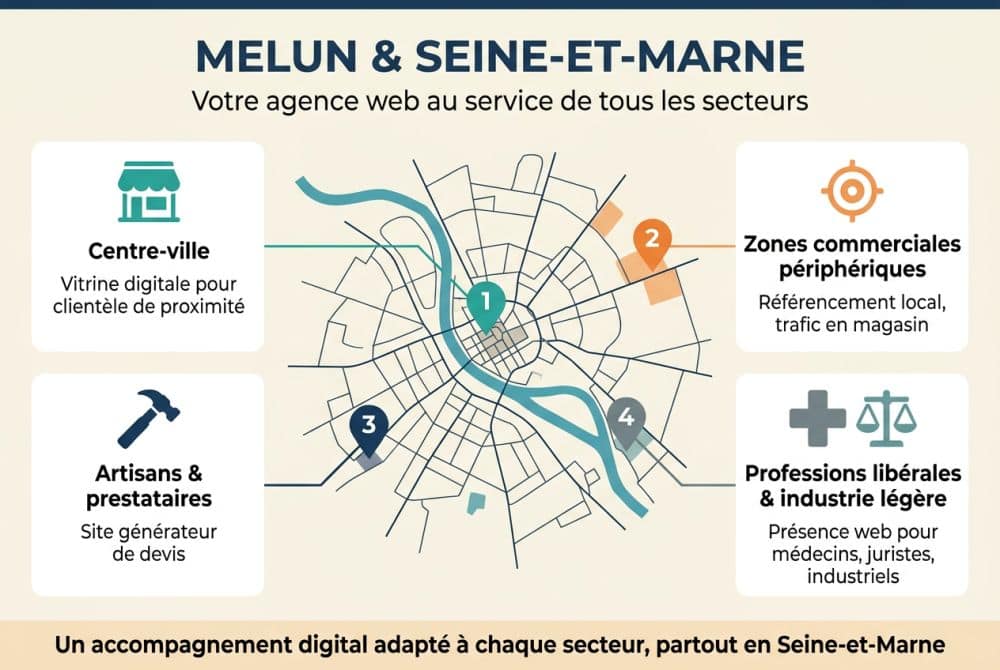 Les secteurs d'activité et zones de Melun que nous accompagnons